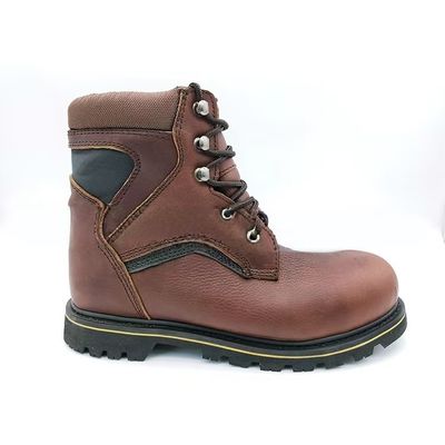 kupować Wysoki stoper stalowy buty z czapką na palcach Brązowe buty z kości krowiej dla mężczyzn online manufacture