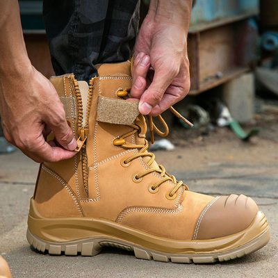 kupować Buty ochronne buty z pszenicy buty ochronne z skóry krowiej buty gumowe podeszwy szklane włókno palca anty-smashing Kevlar anty-proof work shoes online manufacture