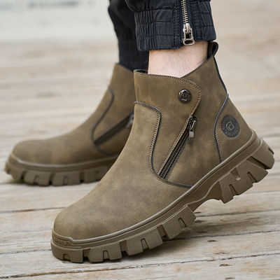 kupować Wheat Men's Welding Safety Shoes With Steel Toe Safety Boots Microfiber Leather Work Boots With Rubber Sole Anti-stab Kevlar Work Shoes online manufacture