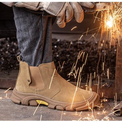 Mężczyźni Suede Kevlar Stalowy Pieść Spawanie Buty Bezpieczeństwa Anti Smashing Kauczuk Praca