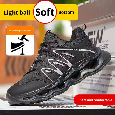 Oddychające buty z siatki ze skóry z mikrofibry z Kevlarem, przeciwbójcze, ze stali i podeszwy EVA, czarne